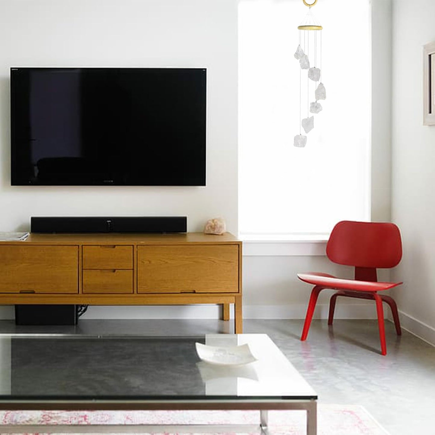 moonsix 7 Crystal Raw Stones Wind Chime for Home Garden Decor Hanging Healing Wind Chimes Outdoor Indoor, 17-22 inch