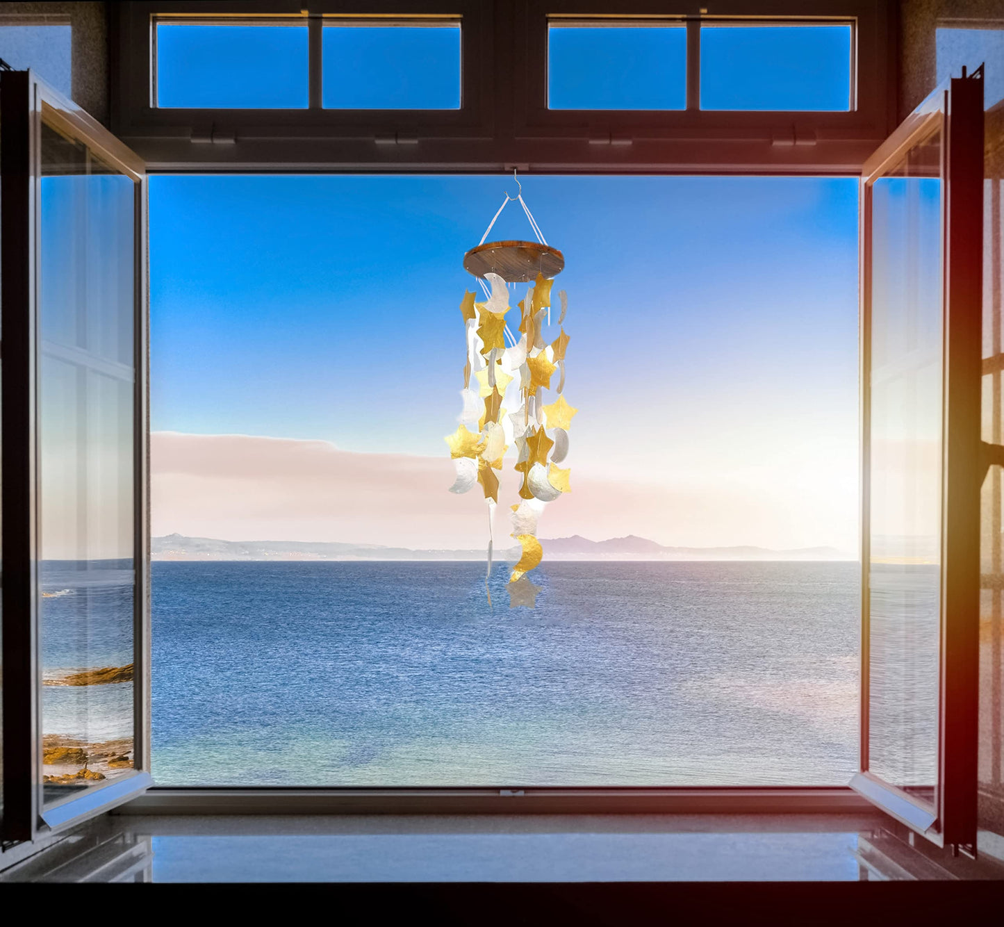 CRAFTCURL Capiz Shell Wind Chimes - Memorial Wind Chimes with Clear & Melodious Sound -Handmade Sturdy Wood Wind Chimes Provides Comfortable and Pleasant Ambiance State Every Day -(Blue)