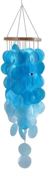 CRAFTCURL Capiz Shell Wind Chimes - Memorial Wind Chimes with Clear & Melodious Sound -Handmade Sturdy Wood Wind Chimes Provides Comfortable and Pleasant Ambiance State Every Day -(Blue)