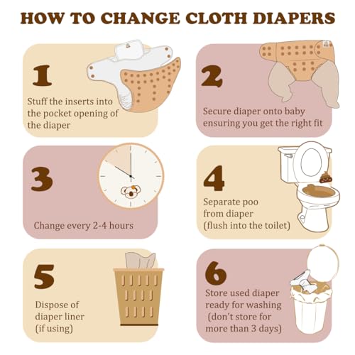 Mama Koala 2.0 Cloth Diapers for Babies with AWJ Lining, 6 Pack with 6 Bamboo Cloth Diaper Inserts - Reusable and Washable Pocket Diapers(Simply Neutrals)
