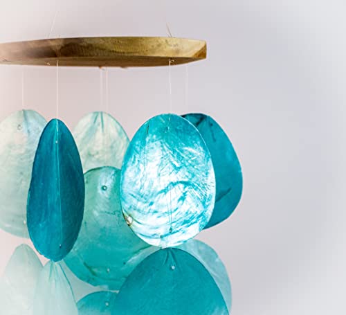 Solange & Frances Wind Chimes for Outside – Turquoise Capiz Shells Wind Chime Garden Decorations Outdoor, Unique Gifts for Women, Gifts for Mom or Birthday Gifts