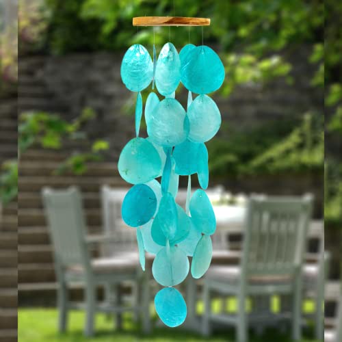 Solange & Frances Wind Chimes for Outside – Turquoise Capiz Shells Wind Chime Garden Decorations Outdoor, Unique Gifts for Women, Gifts for Mom or Birthday Gifts