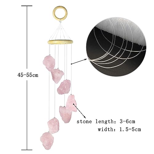 moonsix 7 Crystal Raw Stones Wind Chime for Home Garden Decor Hanging Healing Wind Chimes Outdoor Indoor, 17-22 inch