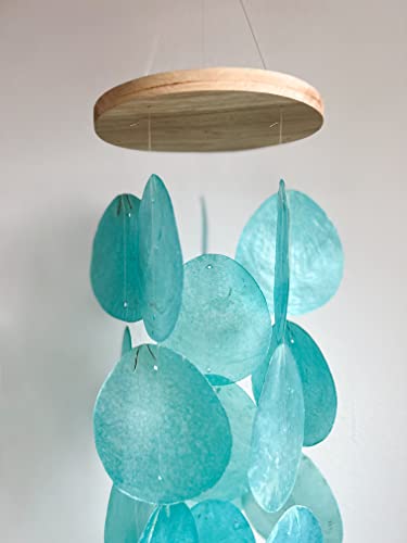 Solange & Frances Wind Chimes for Outside – Turquoise Capiz Shells Wind Chime Garden Decorations Outdoor, Unique Gifts for Women, Gifts for Mom or Birthday Gifts