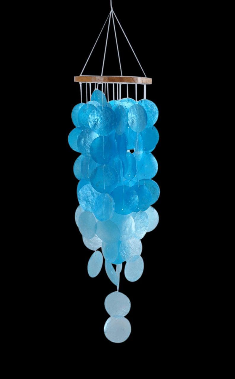 CRAFTCURL Capiz Shell Wind Chimes - Memorial Wind Chimes with Clear & Melodious Sound -Handmade Sturdy Wood Wind Chimes Provides Comfortable and Pleasant Ambiance State Every Day -(Blue)
