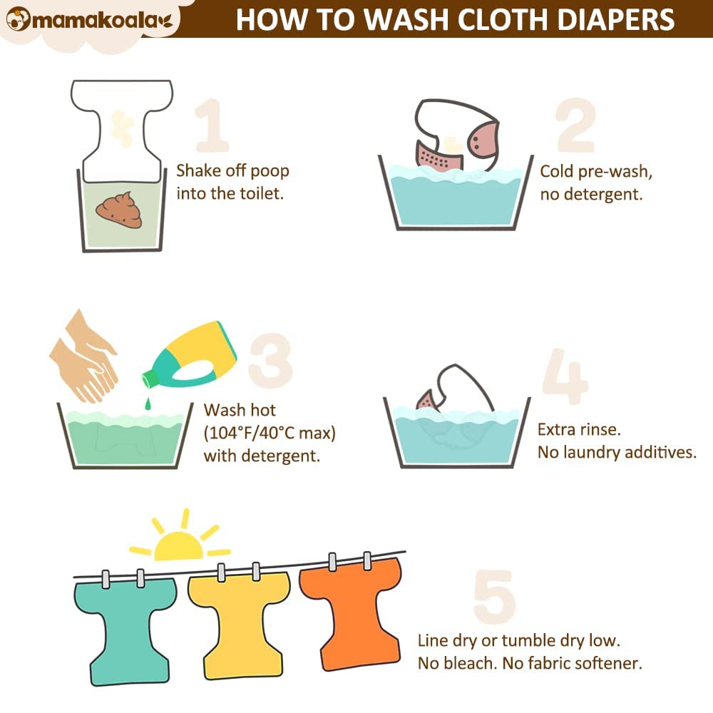 Mama Koala 2.0 Cloth Diapers for Babies with AWJ Lining, 6 Pack with 6 Bamboo Cloth Diaper Inserts - Reusable and Washable Pocket Diapers(Simply Neutrals)