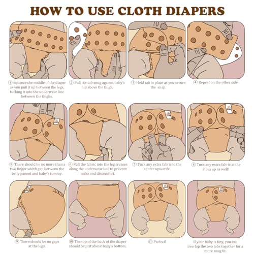 Mama Koala 2.0 Cloth Diapers for Babies with AWJ Lining, 6 Pack with 6 Bamboo Cloth Diaper Inserts - Reusable and Washable Pocket Diapers(Simply Neutrals)