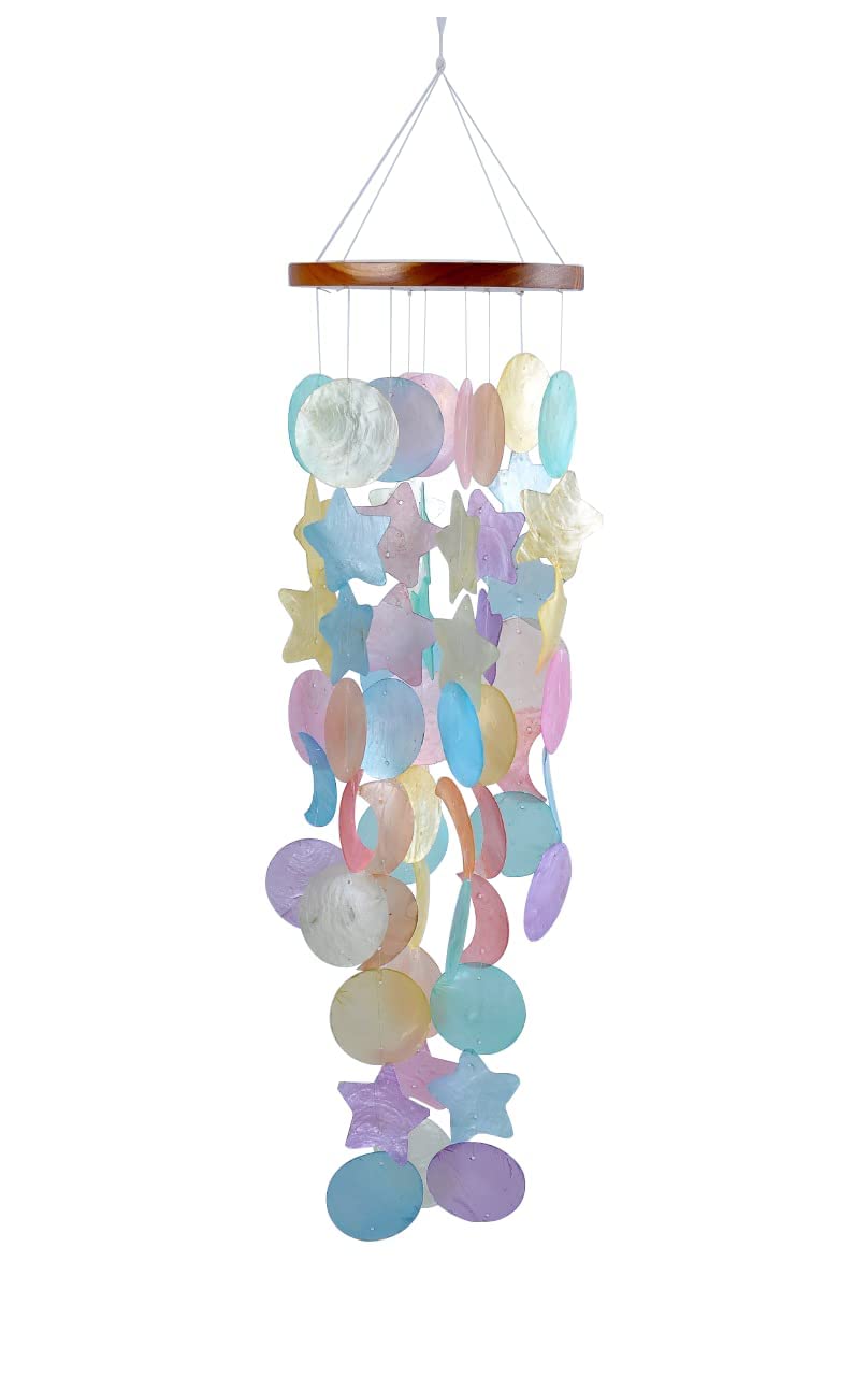 CRAFTCURL Capiz Shell Wind Chimes - Memorial Wind Chimes with Clear & Melodious Sound -Handmade Sturdy Wood Wind Chimes Provides Comfortable and Pleasant Ambiance State Every Day -(Blue)