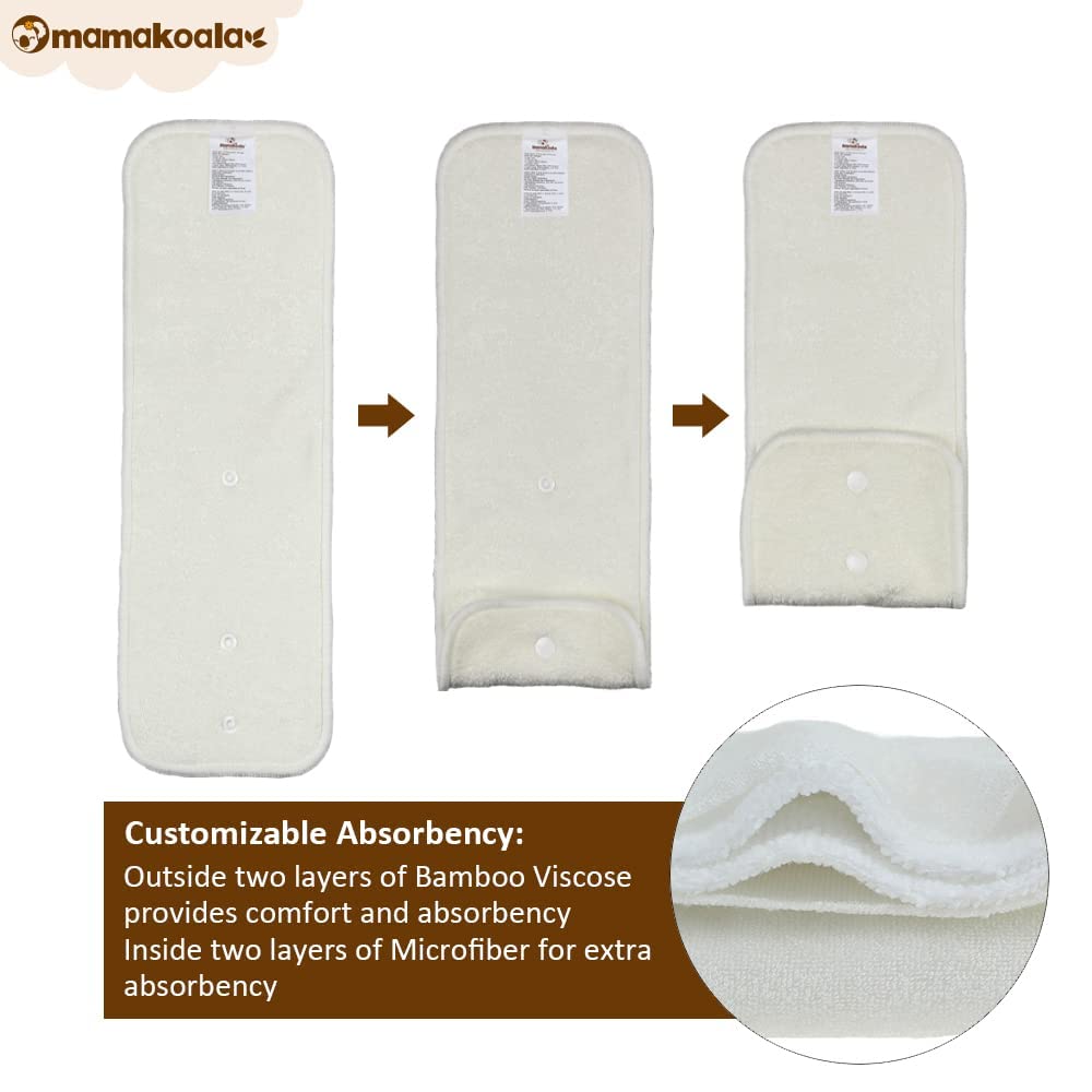 Mama Koala 2.0 Cloth Diapers for Babies with AWJ Lining, 6 Pack with 6 Bamboo Cloth Diaper Inserts - Reusable and Washable Pocket Diapers(Simply Neutrals)