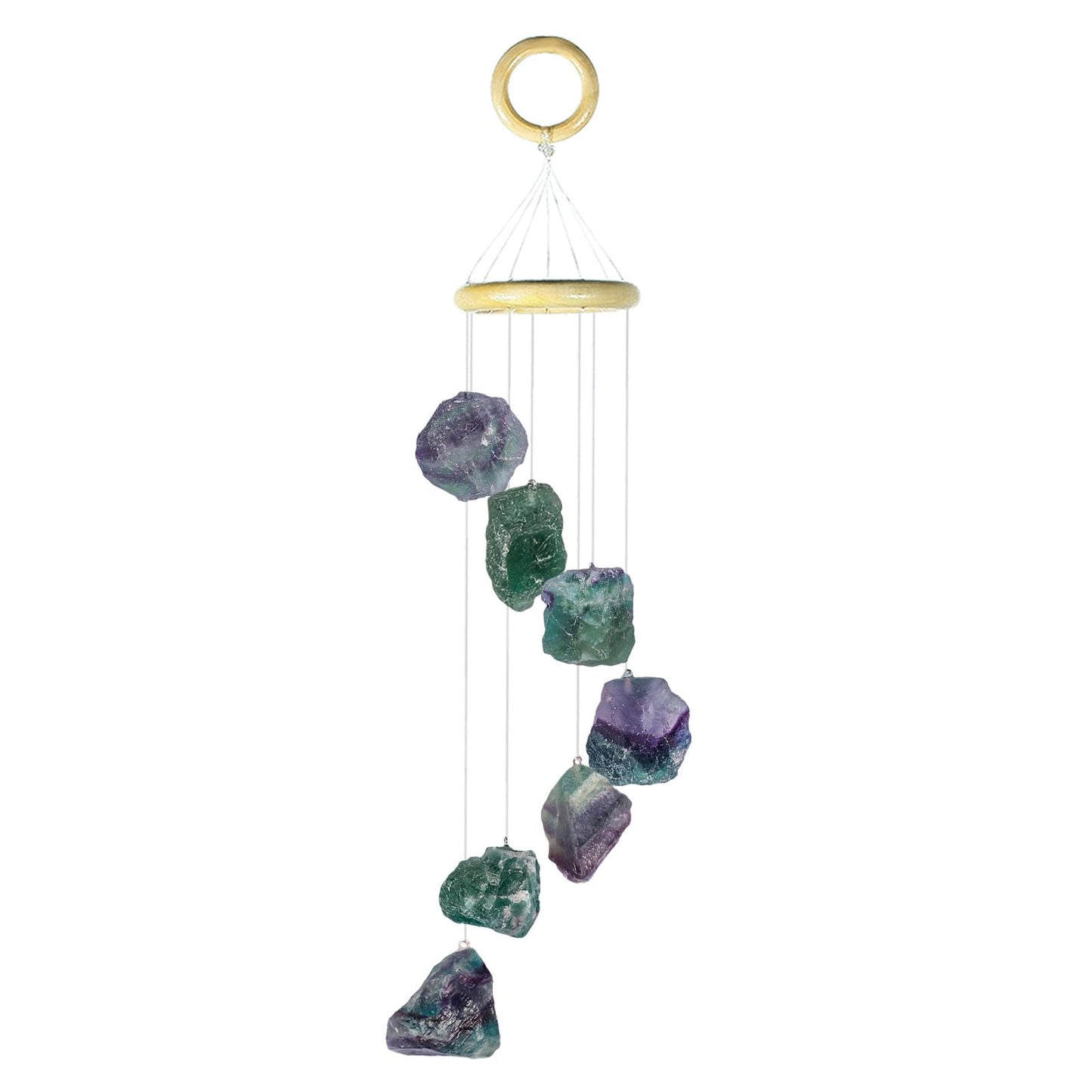 moonsix 7 Crystal Raw Stones Wind Chime for Home Garden Decor Hanging Healing Wind Chimes Outdoor Indoor, 17-22 inch