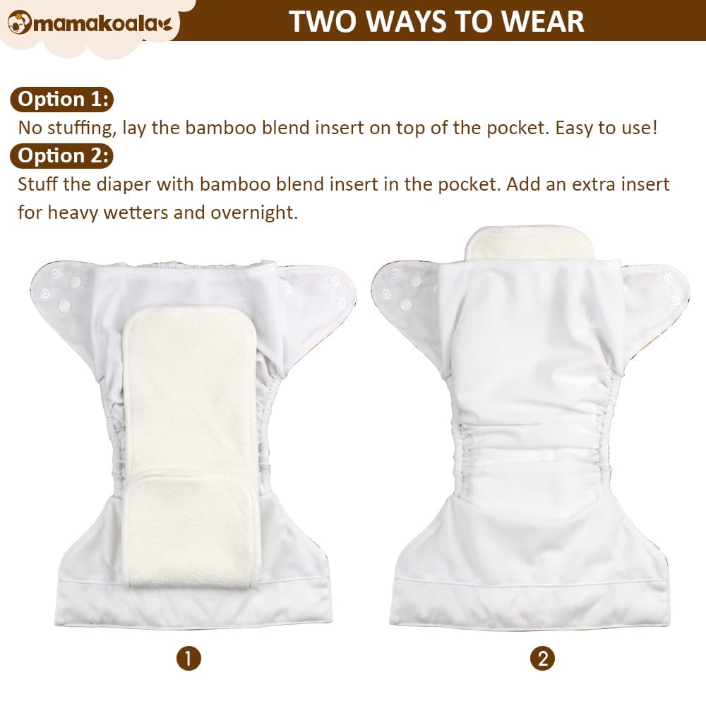 Mama Koala 2.0 Cloth Diapers for Babies with AWJ Lining, 6 Pack with 6 Bamboo Cloth Diaper Inserts - Reusable and Washable Pocket Diapers(Simply Neutrals)