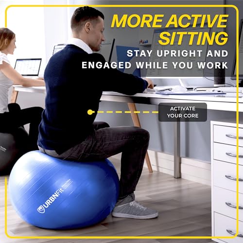URBNFit Exercise Ball - Yoga Ball in Multiple Sizes for Workout, Pregnancy, Stability - Anti-Burst Swiss Balance Ball w/Quick Pump - Fitness Ball Chair for Office, Home, Gym