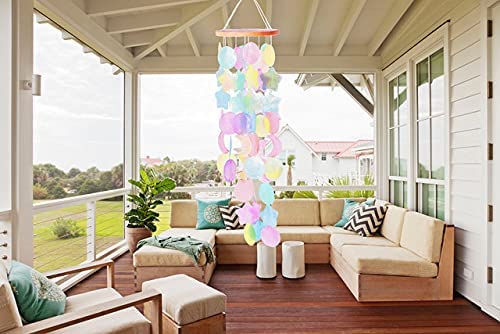 CRAFTCURL Capiz Shell Wind Chimes - Memorial Wind Chimes with Clear & Melodious Sound -Handmade Sturdy Wood Wind Chimes Provides Comfortable and Pleasant Ambiance State Every Day -(Blue)