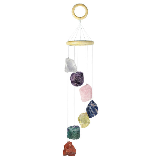 moonsix 7 Crystal Raw Stones Wind Chime for Home Garden Decor Hanging Healing Wind Chimes Outdoor Indoor, 17-22 inch