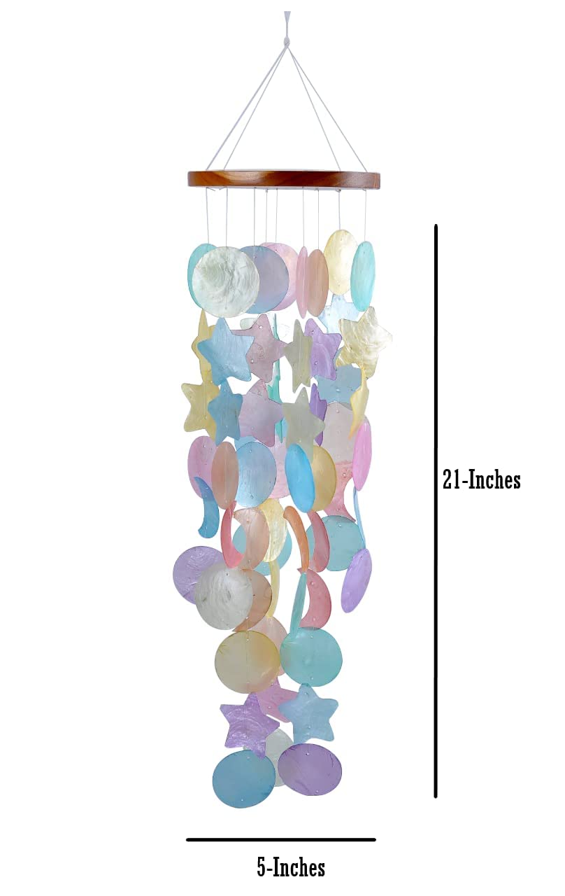 CRAFTCURL Capiz Shell Wind Chimes - Memorial Wind Chimes with Clear & Melodious Sound -Handmade Sturdy Wood Wind Chimes Provides Comfortable and Pleasant Ambiance State Every Day -(Blue)