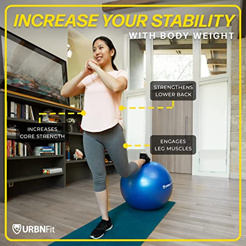 URBNFit Exercise Ball - Yoga Ball in Multiple Sizes for Workout, Pregnancy, Stability - Anti-Burst Swiss Balance Ball w/Quick Pump - Fitness Ball Chair for Office, Home, Gym
