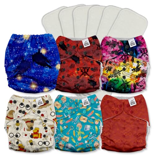 Mama Koala 2.0 Cloth Diapers for Babies with AWJ Lining, 6 Pack with 6 Bamboo Cloth Diaper Inserts - Reusable and Washable Pocket Diapers(Simply Neutrals)