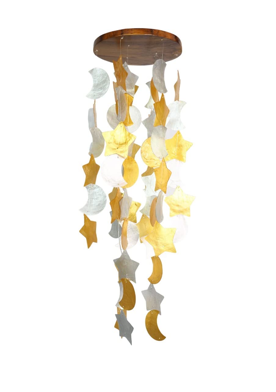 CRAFTCURL Capiz Shell Wind Chimes - Memorial Wind Chimes with Clear & Melodious Sound -Handmade Sturdy Wood Wind Chimes Provides Comfortable and Pleasant Ambiance State Every Day -(Blue)