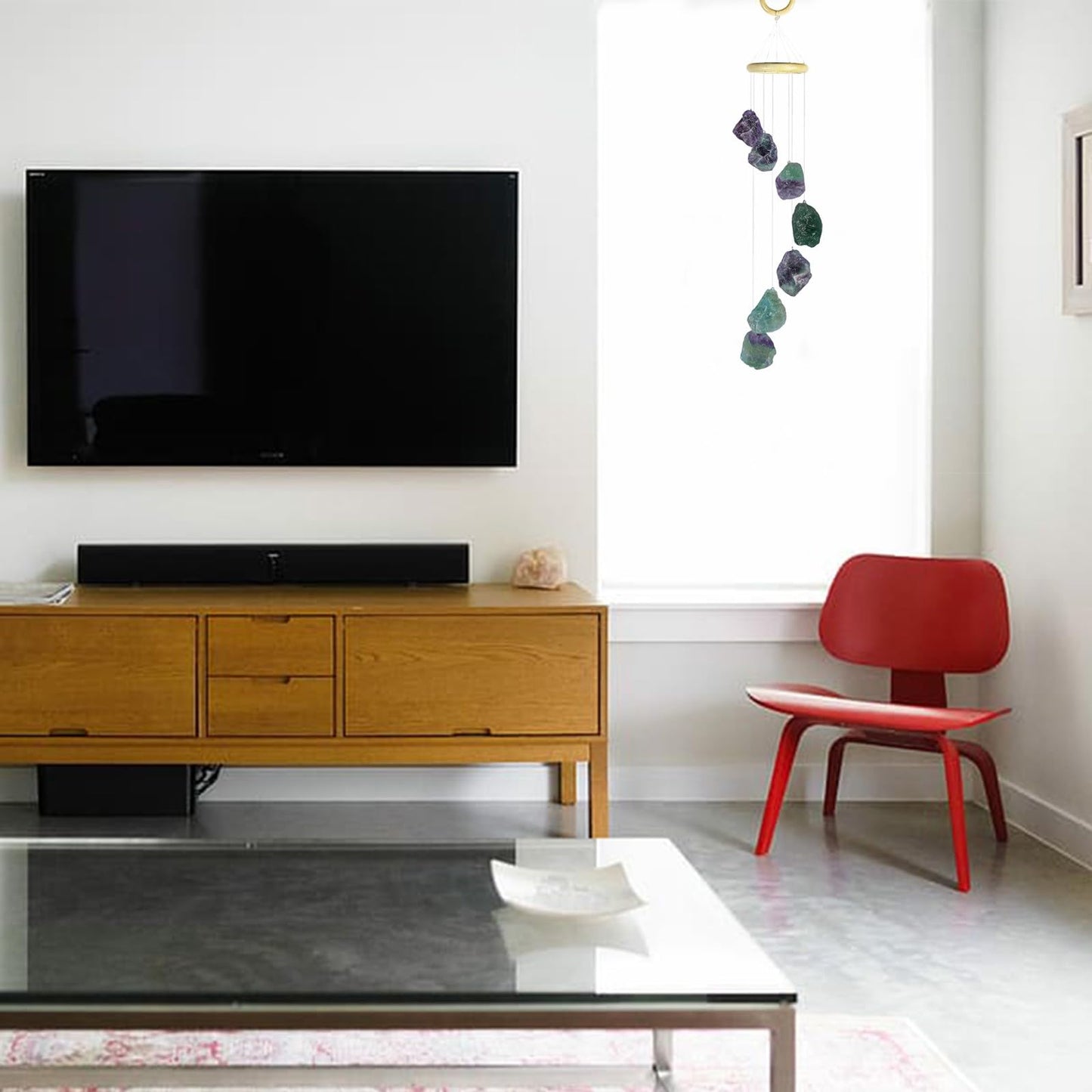 moonsix 7 Crystal Raw Stones Wind Chime for Home Garden Decor Hanging Healing Wind Chimes Outdoor Indoor, 17-22 inch