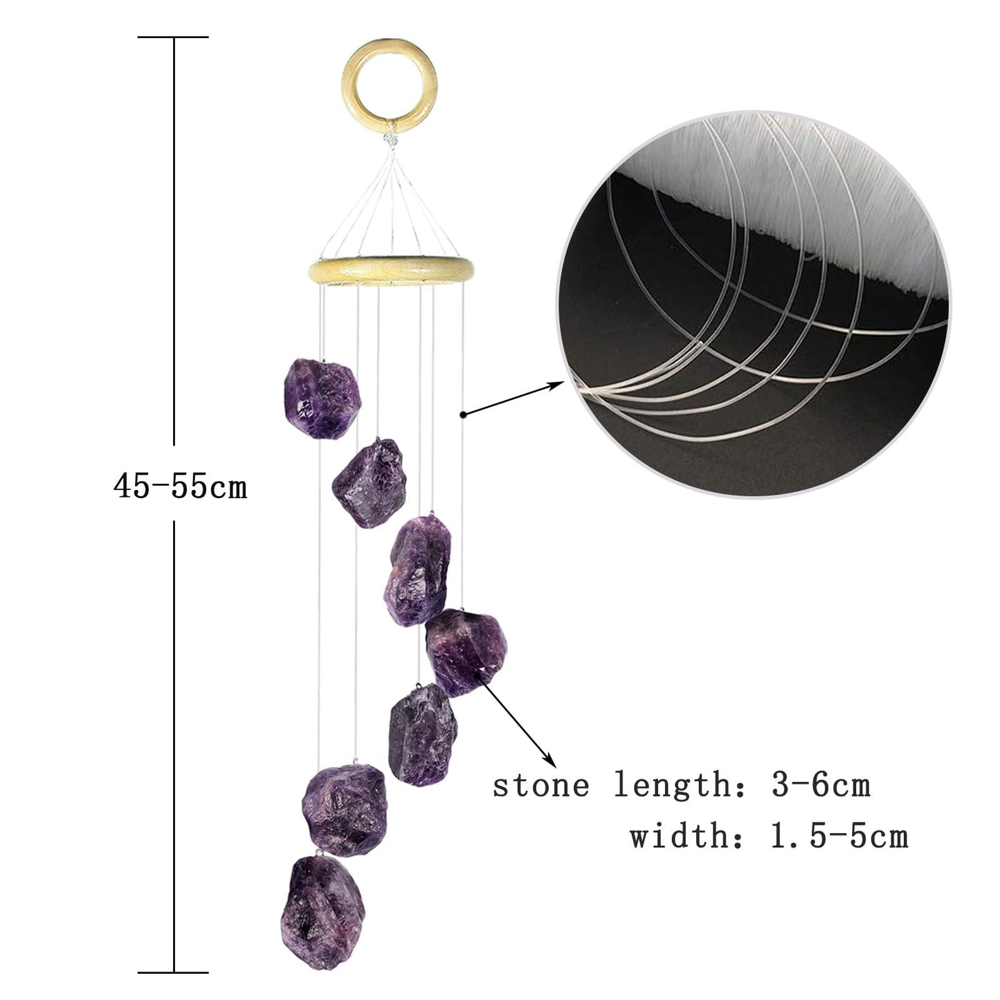 moonsix 7 Crystal Raw Stones Wind Chime for Home Garden Decor Hanging Healing Wind Chimes Outdoor Indoor, 17-22 inch