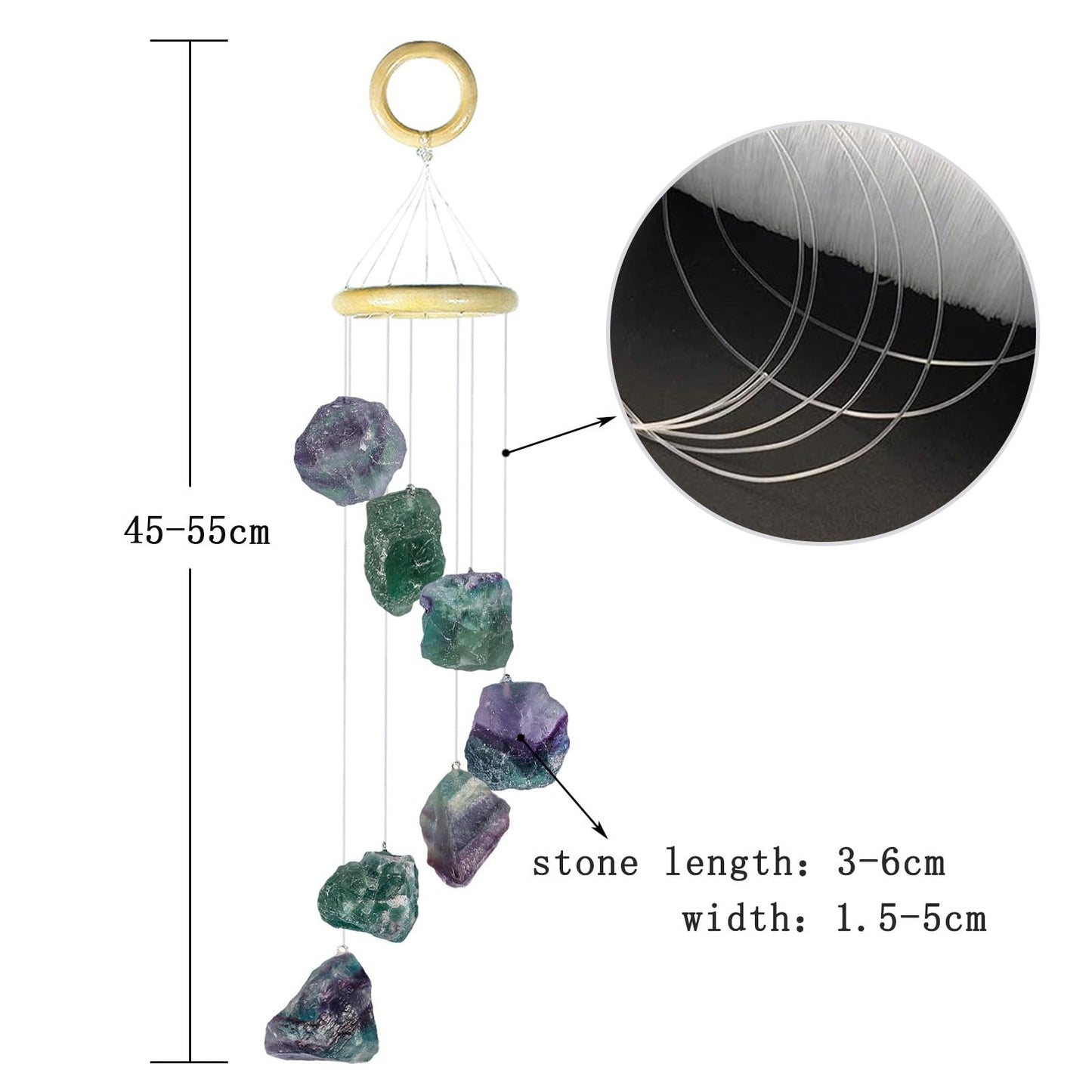 moonsix 7 Crystal Raw Stones Wind Chime for Home Garden Decor Hanging Healing Wind Chimes Outdoor Indoor, 17-22 inch