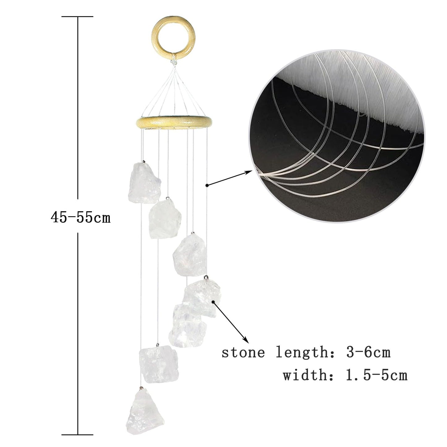 moonsix 7 Crystal Raw Stones Wind Chime for Home Garden Decor Hanging Healing Wind Chimes Outdoor Indoor, 17-22 inch
