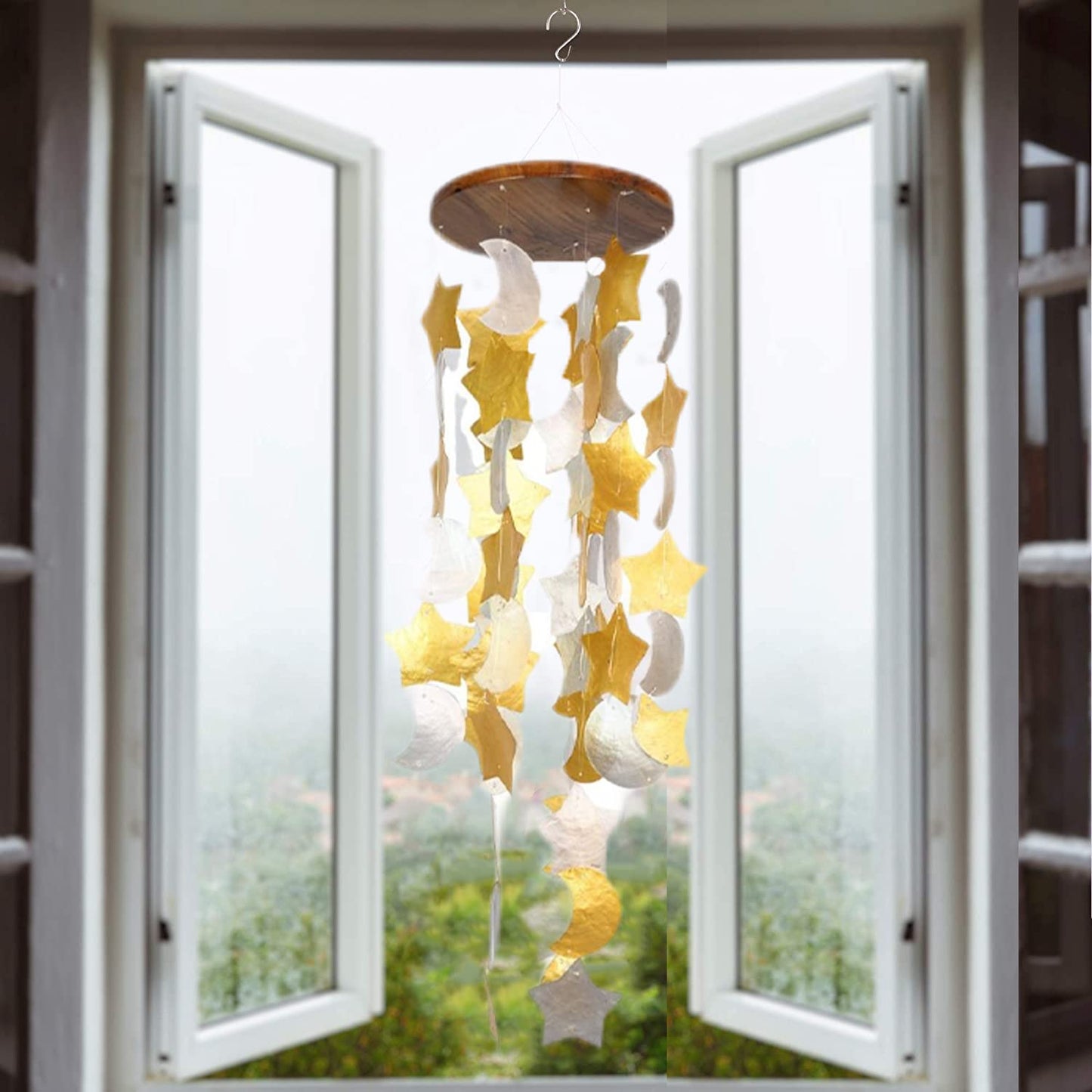 CRAFTCURL Capiz Shell Wind Chimes - Memorial Wind Chimes with Clear & Melodious Sound -Handmade Sturdy Wood Wind Chimes Provides Comfortable and Pleasant Ambiance State Every Day -(Blue)