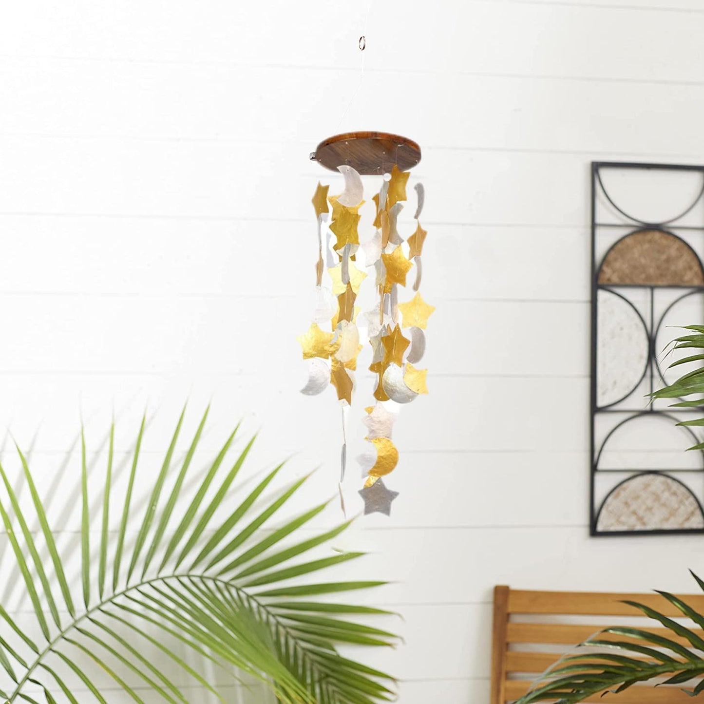 CRAFTCURL Capiz Shell Wind Chimes - Memorial Wind Chimes with Clear & Melodious Sound -Handmade Sturdy Wood Wind Chimes Provides Comfortable and Pleasant Ambiance State Every Day -(Blue)