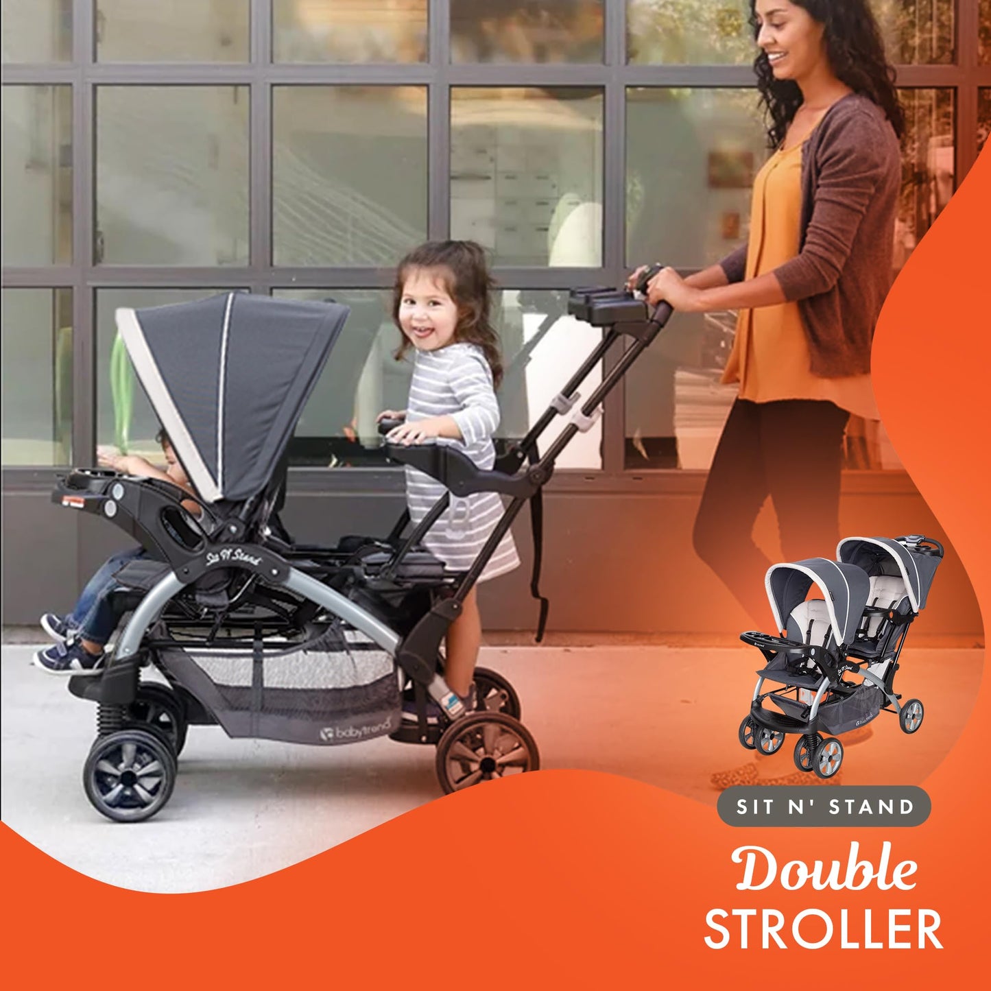 Baby Trend Sit N Stand Easy Fold Travel Double Baby Stroller and 2 Single Infant Car Seats Travel System with Safety Harnesses and Cover, Magnolia