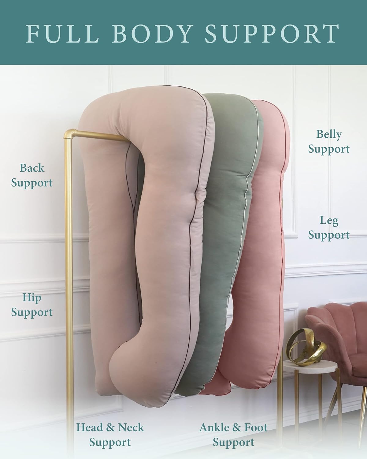 Pharmedoc Pregnancy Pillows, U-Shape Full Body Pillow -Removable Cover Jumbo Size - Grey - Pregnancy Pillows for Sleeping - Body Pillows for Adults, Maternity Pillow and Pregnancy Must Haves