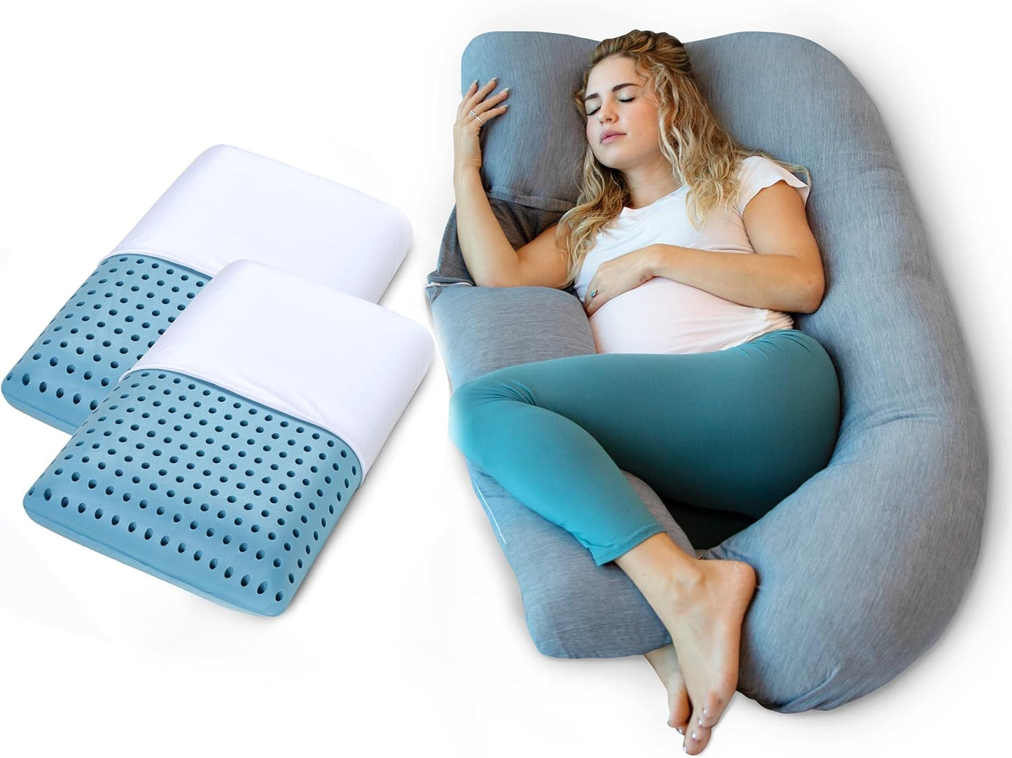 Pharmedoc Pregnancy Pillows, U-Shape Full Body Pillow -Removable Cover Jumbo Size - Grey - Pregnancy Pillows for Sleeping - Body Pillows for Adults, Maternity Pillow and Pregnancy Must Haves