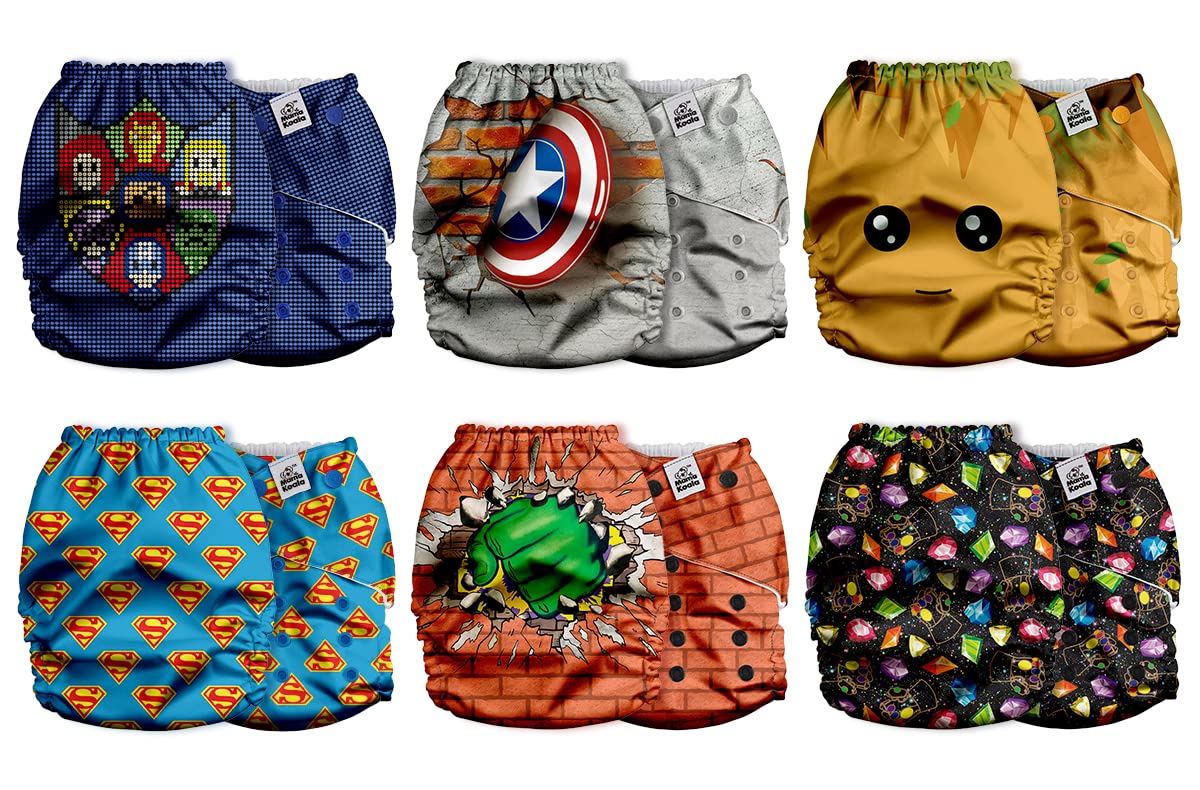 Mama Koala 2.0 Cloth Diapers for Babies with AWJ Lining, 6 Pack with 6 Bamboo Cloth Diaper Inserts - Reusable and Washable Pocket Diapers(Simply Neutrals)
