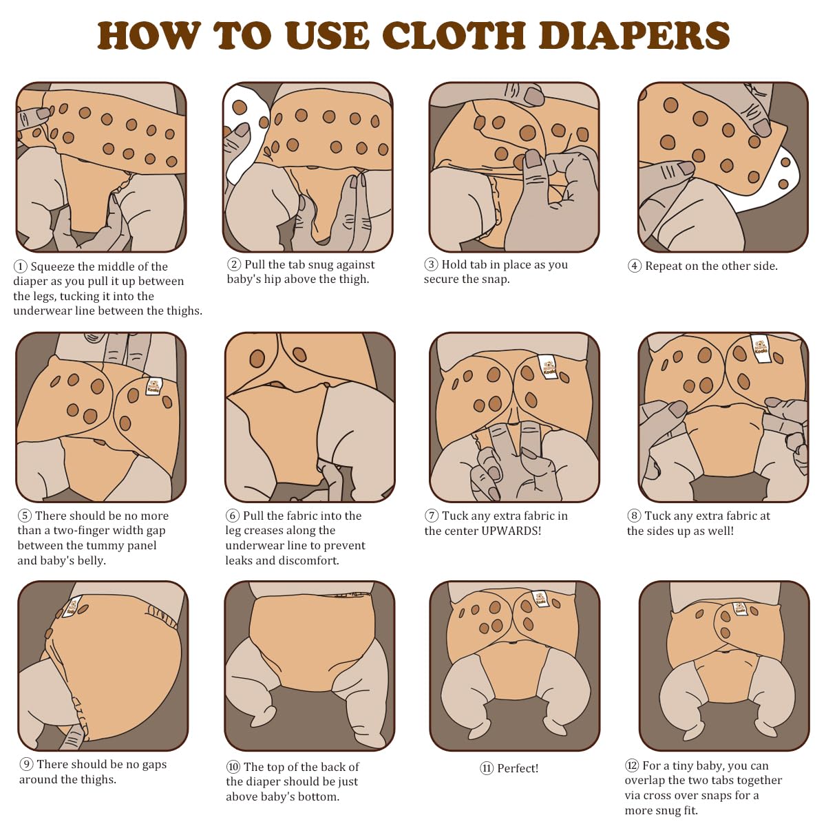 Mama Koala 2.0 Cloth Diapers for Babies with AWJ Lining, 6 Pack with 6 Bamboo Cloth Diaper Inserts - Reusable and Washable Pocket Diapers(Simply Neutrals)