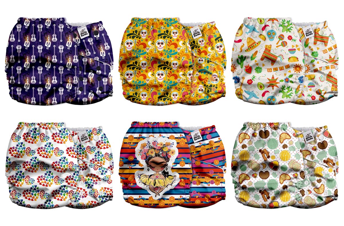 Mama Koala 2.0 Cloth Diapers for Babies with AWJ Lining, 6 Pack with 6 Bamboo Cloth Diaper Inserts - Reusable and Washable Pocket Diapers(Simply Neutrals)