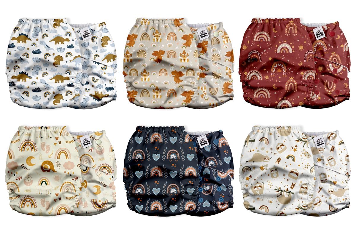 Mama Koala 2.0 Cloth Diapers for Babies with AWJ Lining, 6 Pack with 6 Bamboo Cloth Diaper Inserts - Reusable and Washable Pocket Diapers(Simply Neutrals)