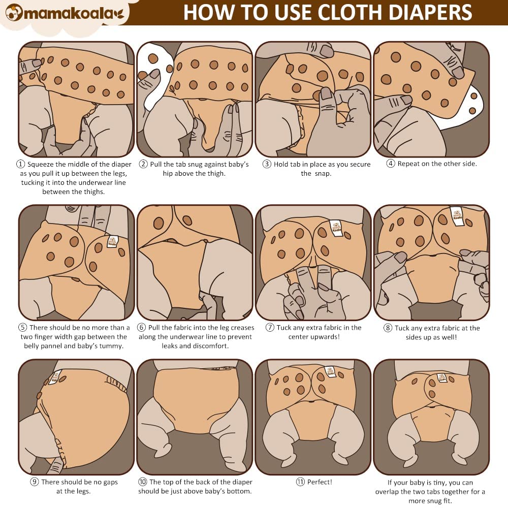 Mama Koala 2.0 Cloth Diapers for Babies with AWJ Lining, 6 Pack with 6 Bamboo Cloth Diaper Inserts - Reusable and Washable Pocket Diapers(Simply Neutrals)