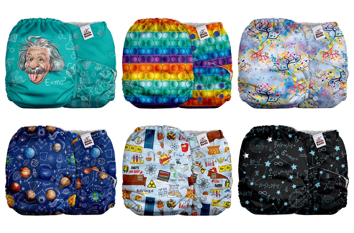 Mama Koala 2.0 Cloth Diapers for Babies with AWJ Lining, 6 Pack with 6 Bamboo Cloth Diaper Inserts - Reusable and Washable Pocket Diapers(Simply Neutrals)