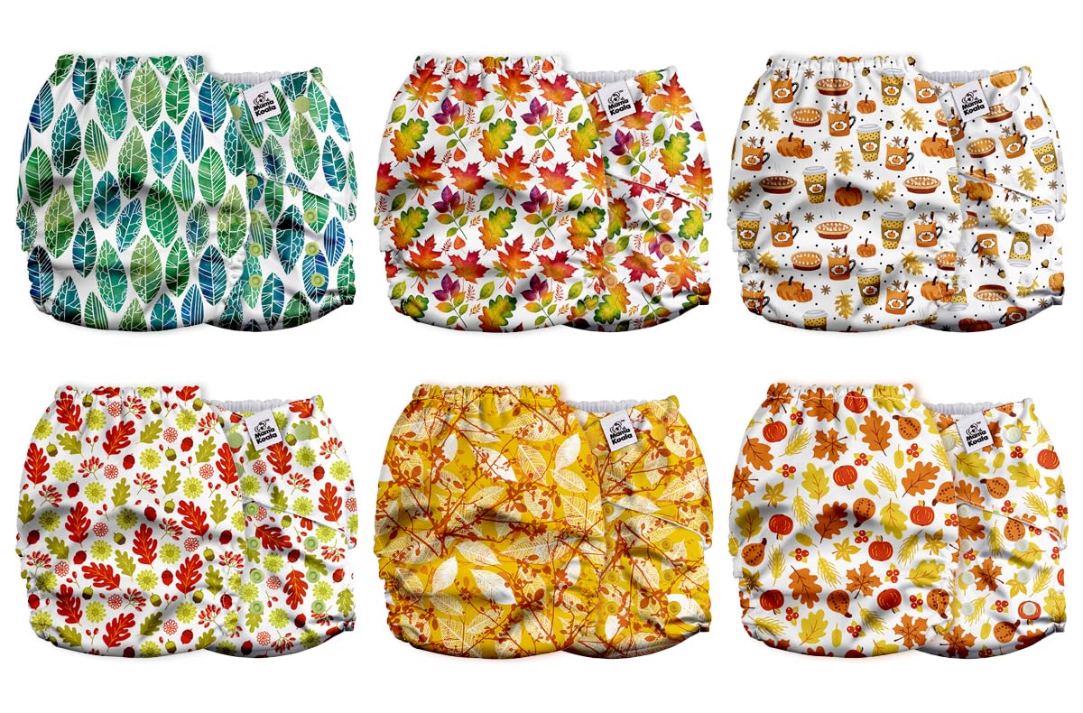 Mama Koala 2.0 Cloth Diapers for Babies with AWJ Lining, 6 Pack with 6 Bamboo Cloth Diaper Inserts - Reusable and Washable Pocket Diapers(Simply Neutrals)