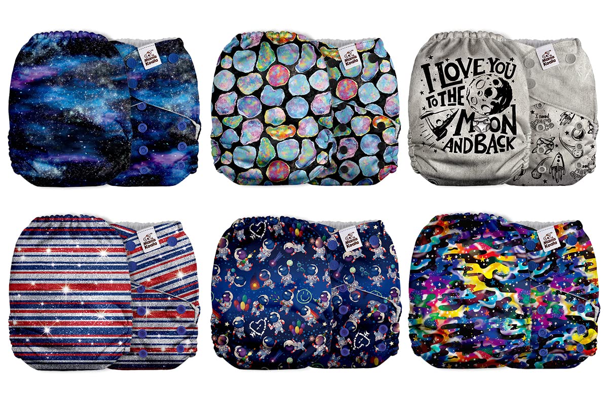 Mama Koala 2.0 Cloth Diapers for Babies with AWJ Lining, 6 Pack with 6 Bamboo Cloth Diaper Inserts - Reusable and Washable Pocket Diapers(Simply Neutrals)