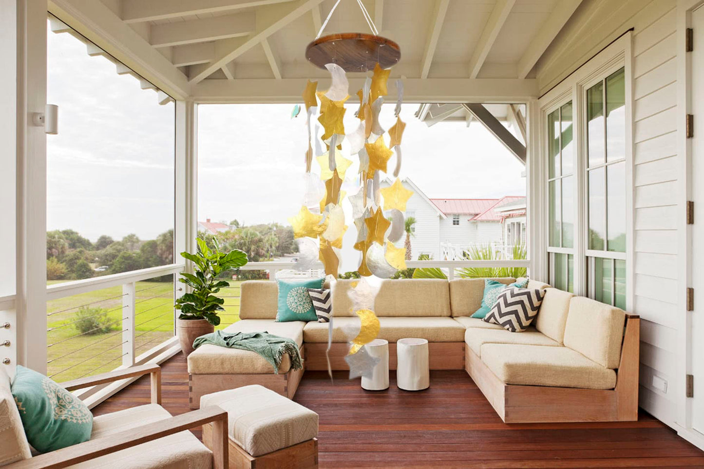 CRAFTCURL Capiz Shell Wind Chimes - Memorial Wind Chimes with Clear & Melodious Sound -Handmade Sturdy Wood Wind Chimes Provides Comfortable and Pleasant Ambiance State Every Day -(Blue)