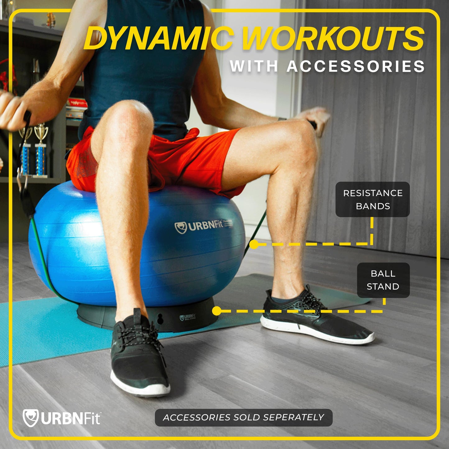 URBNFit Exercise Ball - Yoga Ball in Multiple Sizes for Workout, Pregnancy, Stability - Anti-Burst Swiss Balance Ball w/Quick Pump - Fitness Ball Chair for Office, Home, Gym