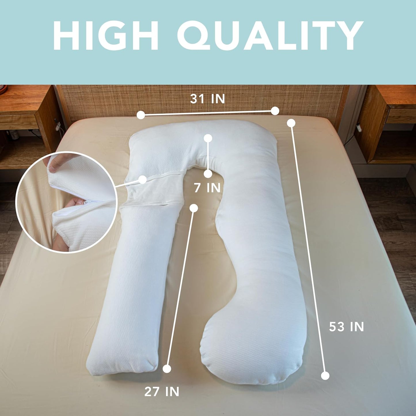 Pharmedoc Pregnancy Pillows, U-Shape Full Body Pillow -Removable Cover Jumbo Size - Grey - Pregnancy Pillows for Sleeping - Body Pillows for Adults, Maternity Pillow and Pregnancy Must Haves