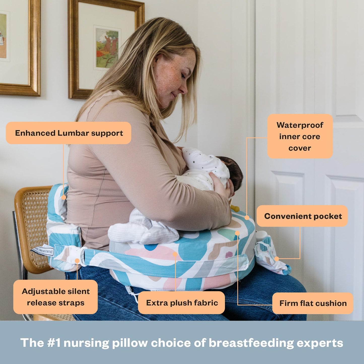 My Brest Friend Super Deluxe Nursing Pillow - Enhanced Comfort & Ergonomic Breastfeeding Pillow for Ultimate Support For Mom & Baby - Adjustable and with Handy Side Pocket, Platinum