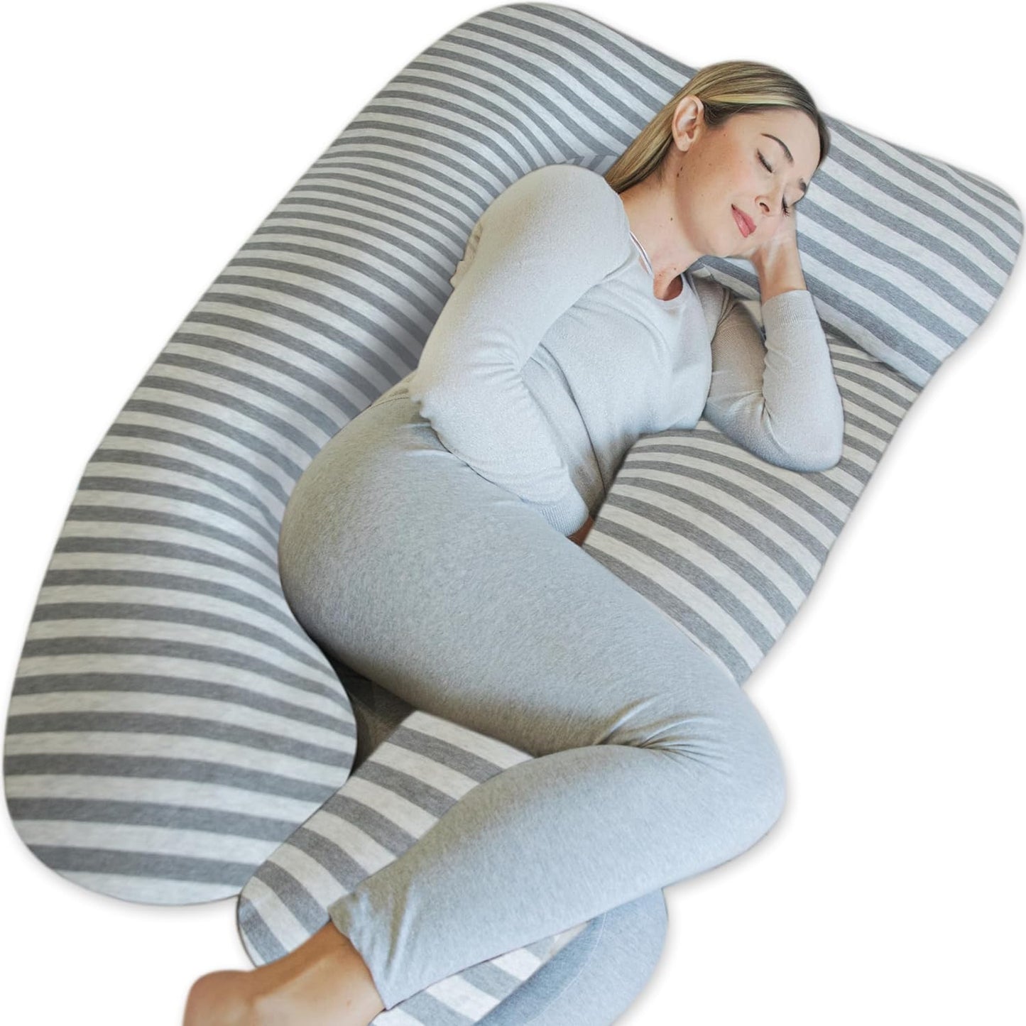Pharmedoc Pregnancy Pillows, U-Shape Full Body Pillow -Removable Cover Jumbo Size - Grey - Pregnancy Pillows for Sleeping - Body Pillows for Adults, Maternity Pillow and Pregnancy Must Haves