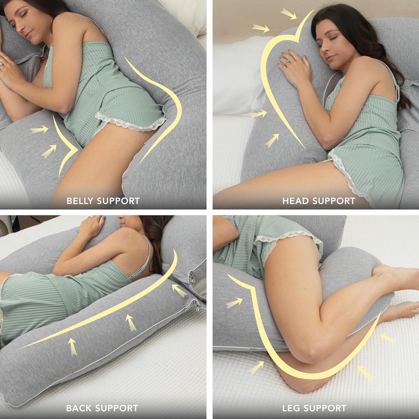 Pharmedoc Pregnancy Pillows, U-Shape Full Body Pillow -Removable Cover Jumbo Size - Grey - Pregnancy Pillows for Sleeping - Body Pillows for Adults, Maternity Pillow and Pregnancy Must Haves