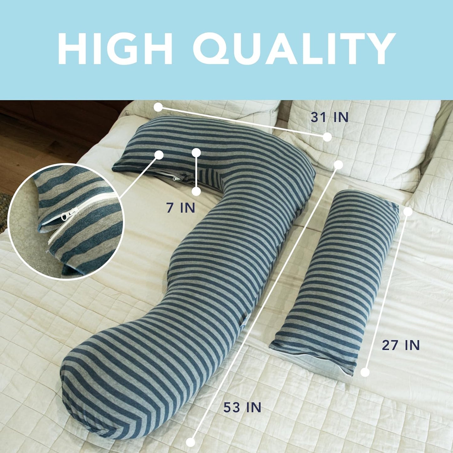 Pharmedoc Pregnancy Pillows, U-Shape Full Body Pillow -Removable Cover Jumbo Size - Grey - Pregnancy Pillows for Sleeping - Body Pillows for Adults, Maternity Pillow and Pregnancy Must Haves