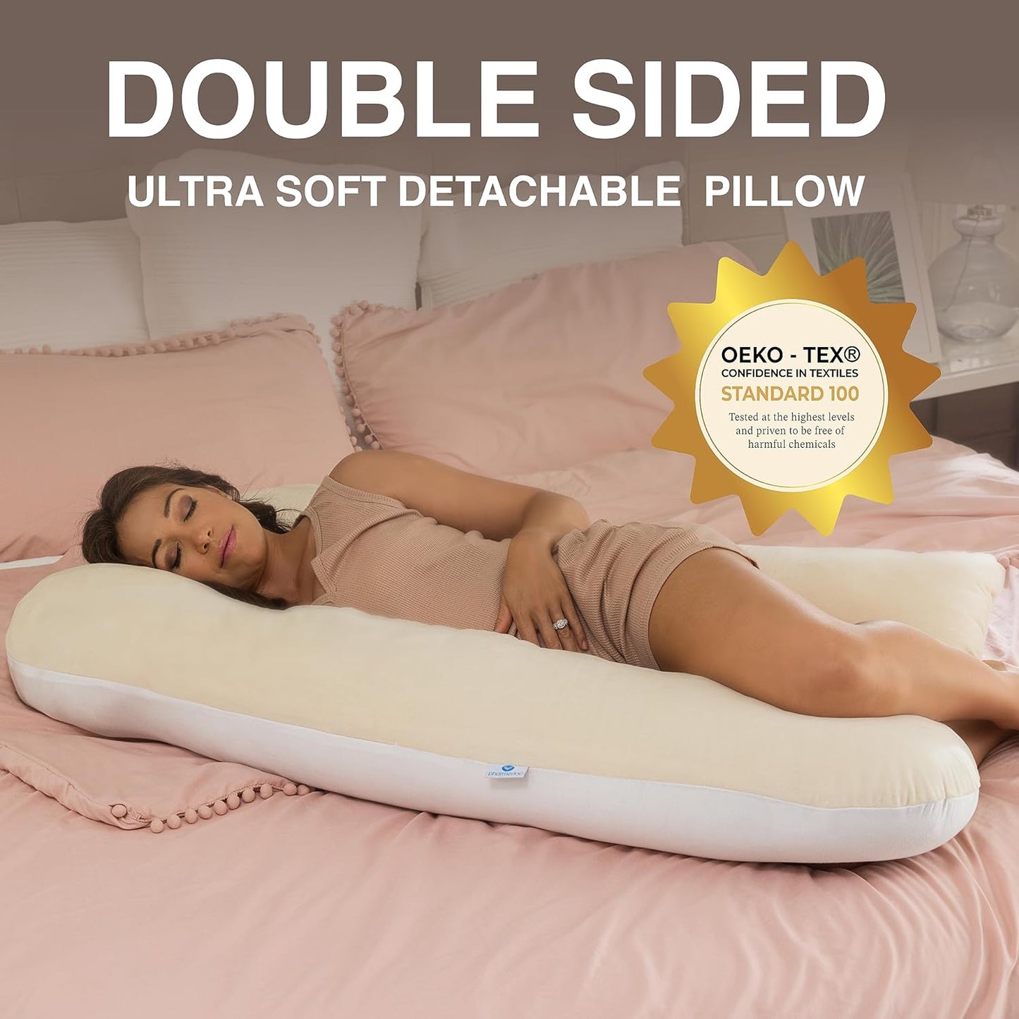 Pharmedoc Pregnancy Pillows, U-Shape Full Body Pillow -Removable Cover Jumbo Size - Grey - Pregnancy Pillows for Sleeping - Body Pillows for Adults, Maternity Pillow and Pregnancy Must Haves