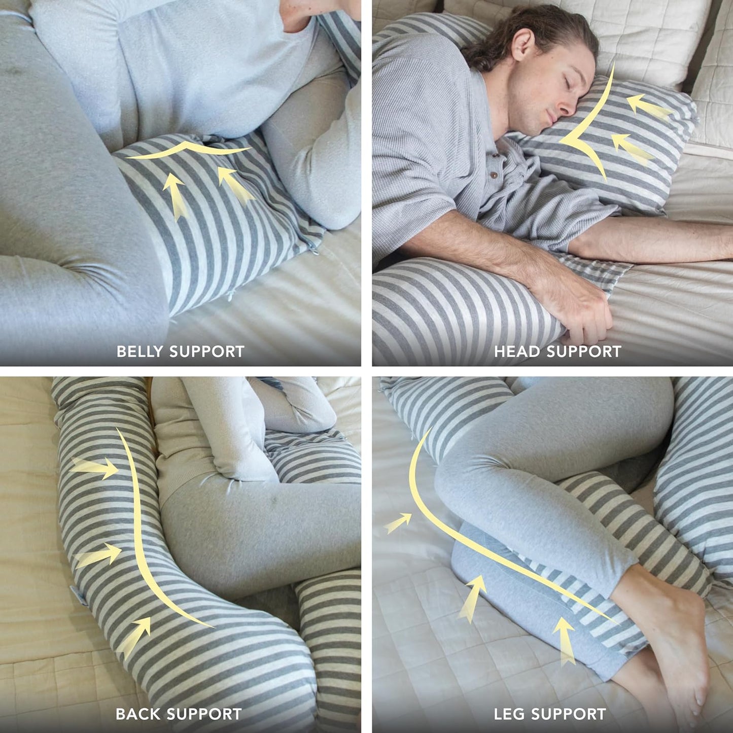 Pharmedoc Pregnancy Pillows, U-Shape Full Body Pillow -Removable Cover Jumbo Size - Grey - Pregnancy Pillows for Sleeping - Body Pillows for Adults, Maternity Pillow and Pregnancy Must Haves