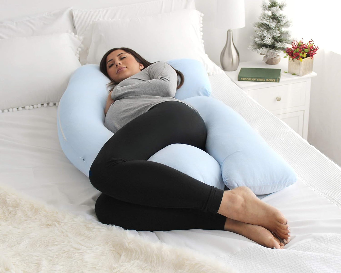 Pharmedoc Pregnancy Pillows, U-Shape Full Body Pillow -Removable Cover Jumbo Size - Grey - Pregnancy Pillows for Sleeping - Body Pillows for Adults, Maternity Pillow and Pregnancy Must Haves
