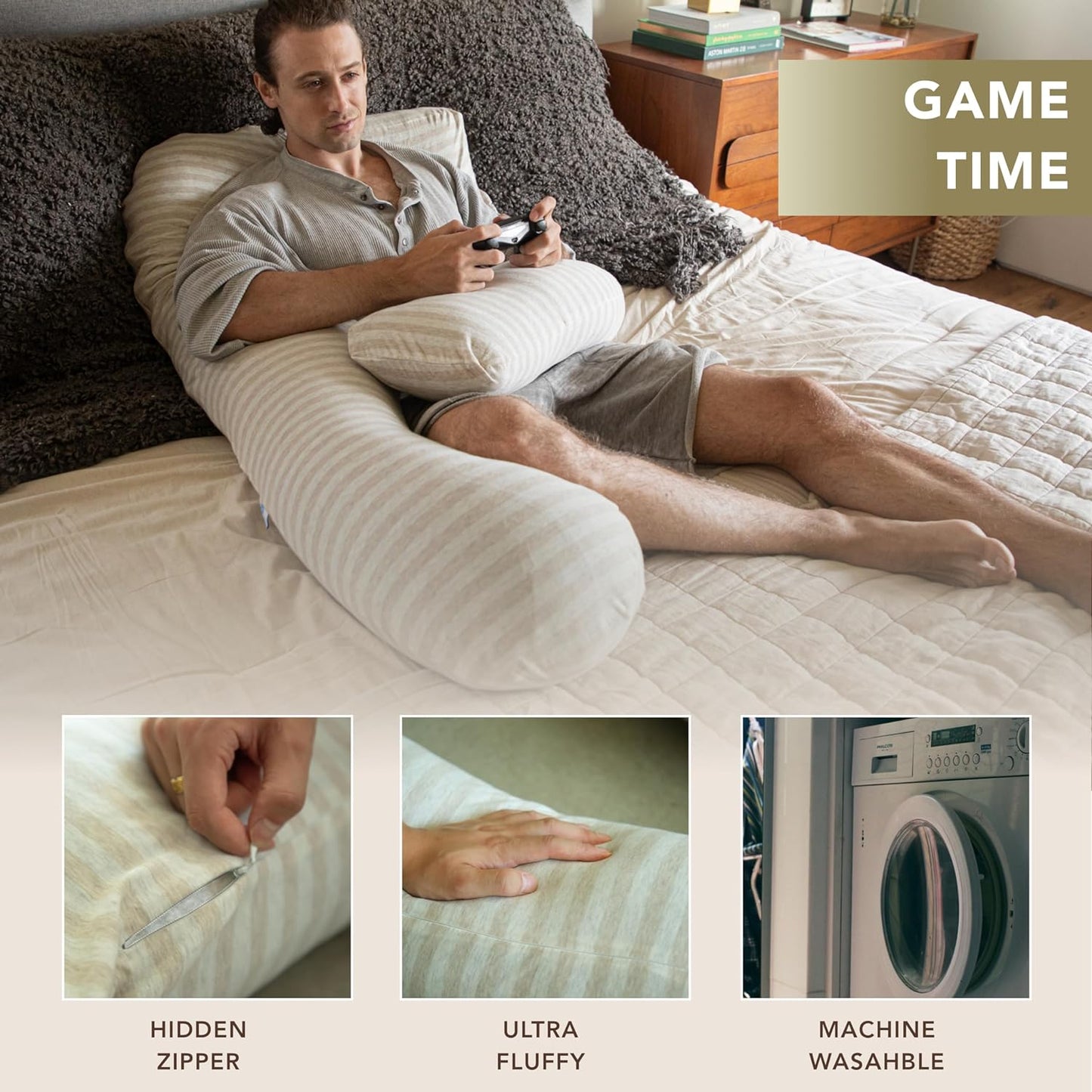 Pharmedoc Pregnancy Pillows, U-Shape Full Body Pillow -Removable Cover Jumbo Size - Grey - Pregnancy Pillows for Sleeping - Body Pillows for Adults, Maternity Pillow and Pregnancy Must Haves